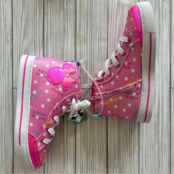 🆕 Disney Ltd Ed. Hot Pink Minnie Mouse Bow Icon Zip-Side High-Top Sneakers - Picture 8 of 14